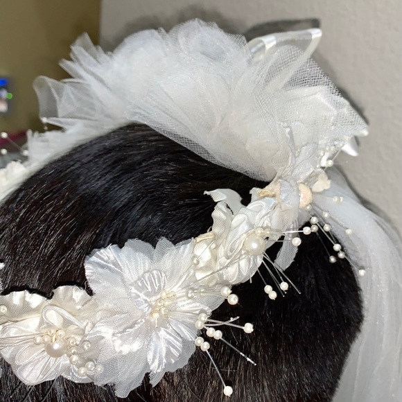 Veil for Girls,White Lace Flower Crown Veil - Picture 7 of 7